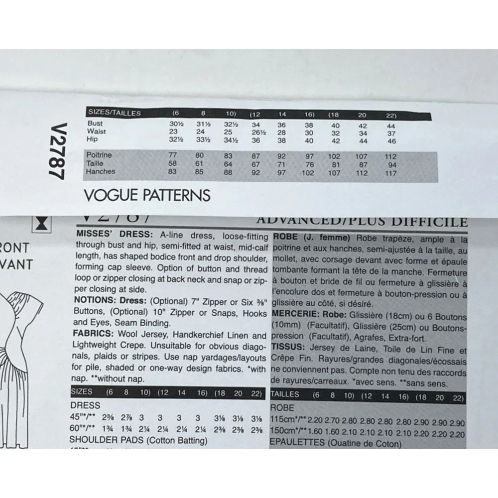 Vogue Vintage Model vogue v2787